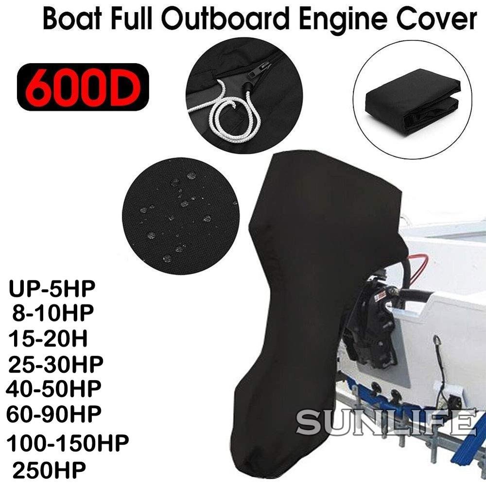600D 6-225HP Boat Full Motor Cover Outboard Engine Protector for 6-225HP Boat Motors Black Waterproof Outboard Engine Cover